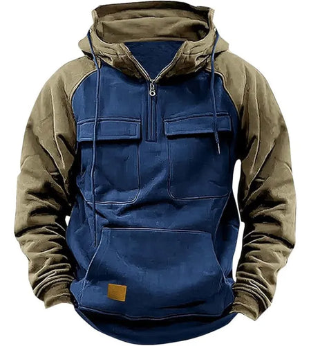 Fall Winter Hooded Young Men's Workwear Contrast Color Casual Sweater