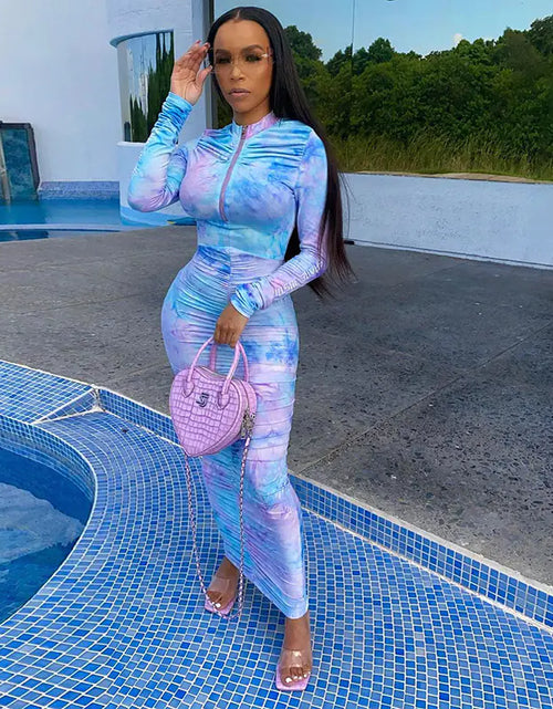 Load image into Gallery viewer, Autumn Digital Print Long Sleeve Bodycon Dress for Women
