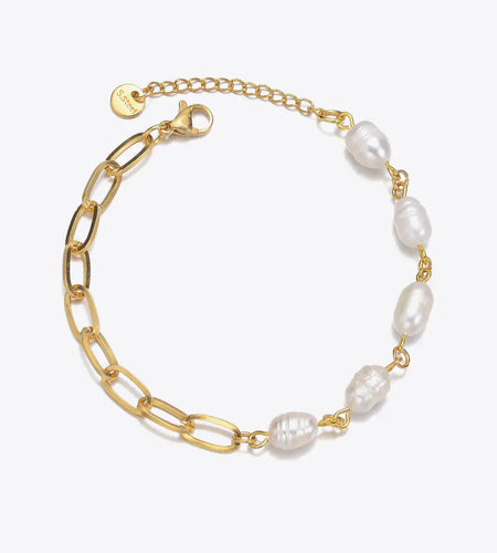 Half Pearl Half Chain Stainless Steel Bracelet