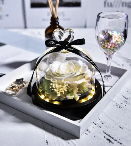 Flowers in Heart Glass Dome with Led Light