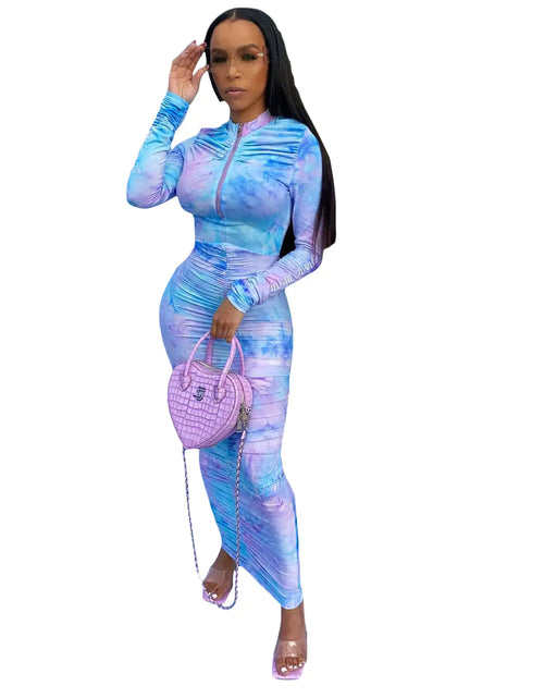 Load image into Gallery viewer, Autumn Digital Print Long Sleeve Bodycon Dress for Women
