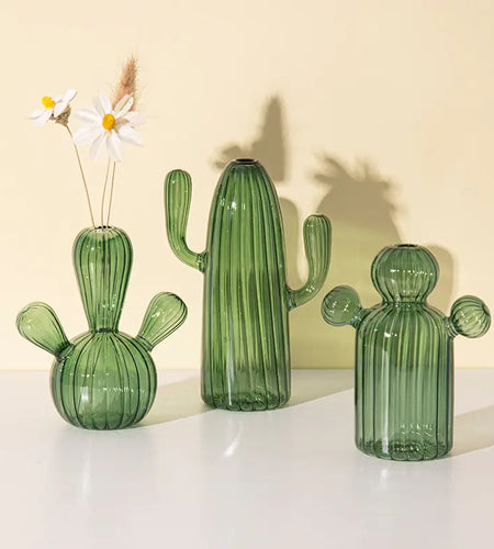 Modern Transparent Cactus Glass Vase for Room Decoration