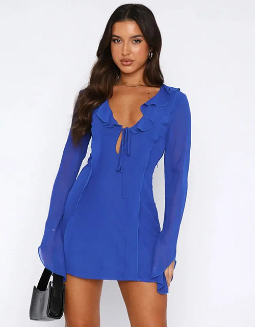 Load image into Gallery viewer, InstLike-Hollow Out Flare Sleeve Mini Dress
