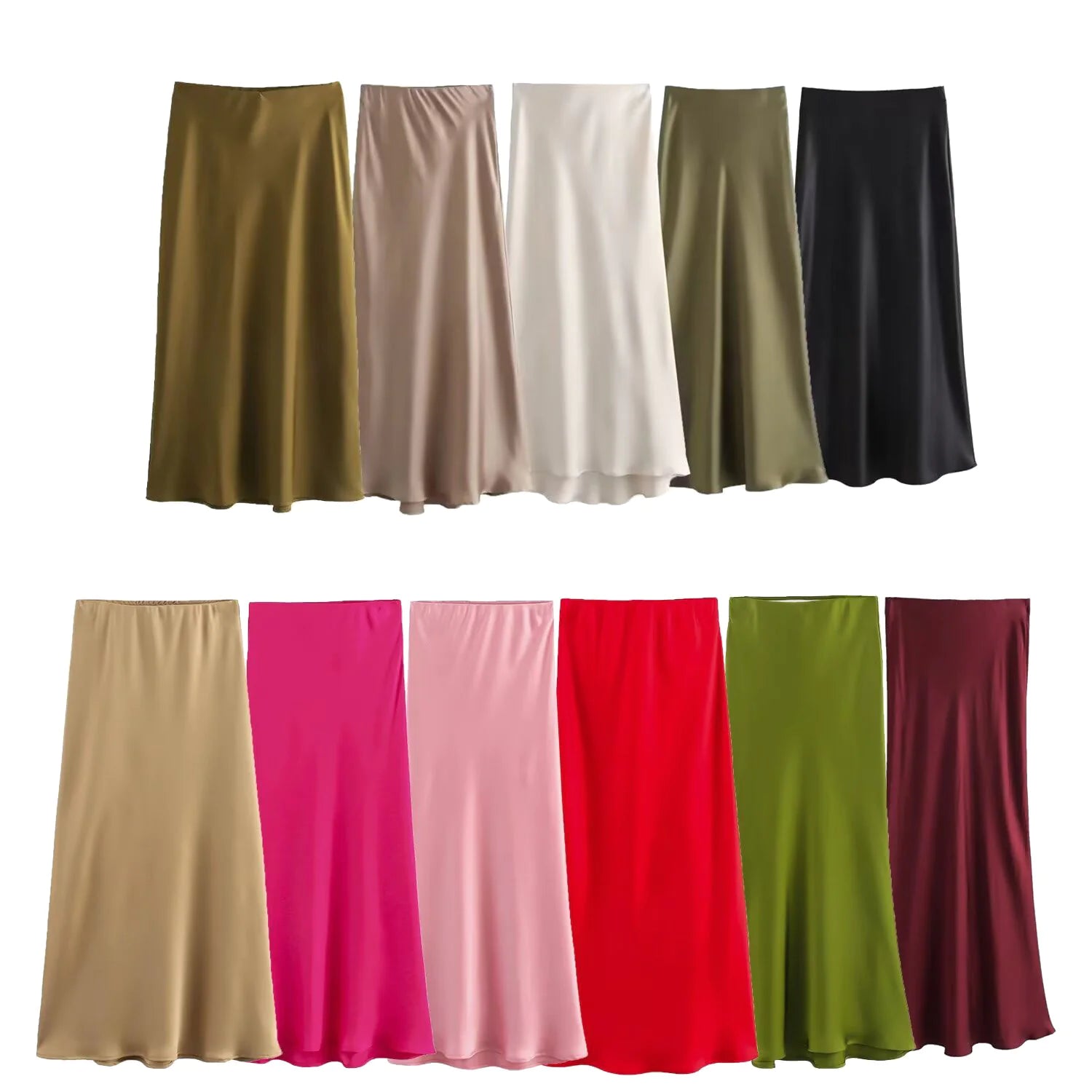 Women's Satin Pleated Midi Skirt