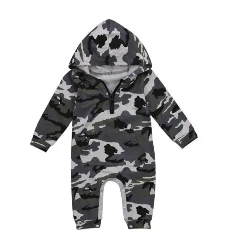 Boys Zipper Romper Jumpsuit Playsuit Hooded