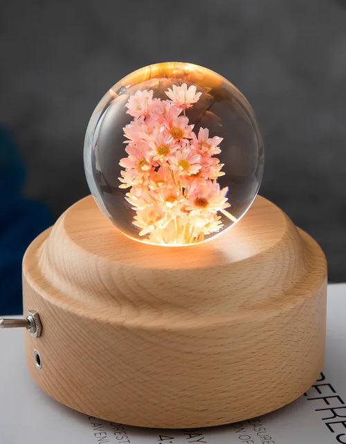 Load image into Gallery viewer, LED Flower Crystal Ball Night Light with Wooden Base
