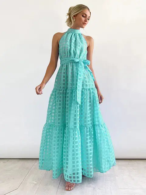 Load image into Gallery viewer, Women's Grid Hollow Long Dress
