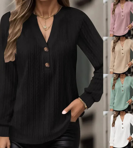 Women's Button Stitch V-Neck T-shirt