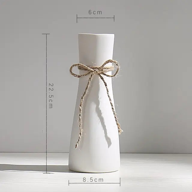 Modern Minimalist White Hemp Rope Ceramic Vase