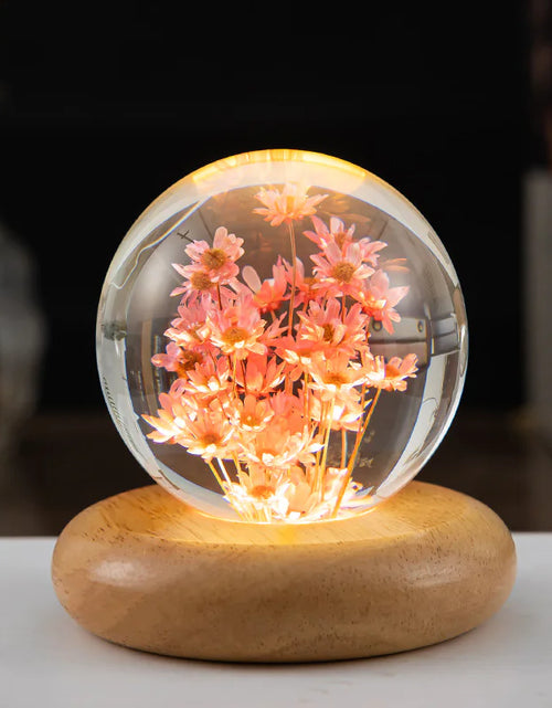 Load image into Gallery viewer, LED Flower Crystal Ball Night Light with Wooden Base
