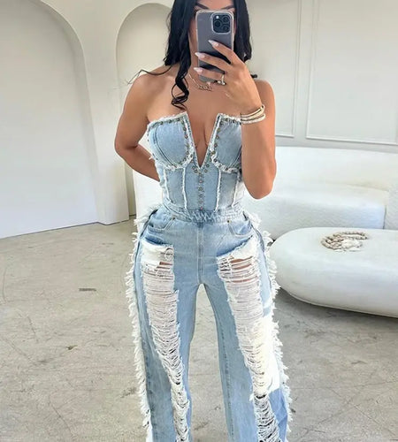 Tassel Hollow Out Overalls