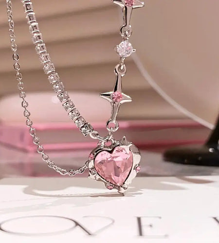 Pink Heart Crystal Necklace